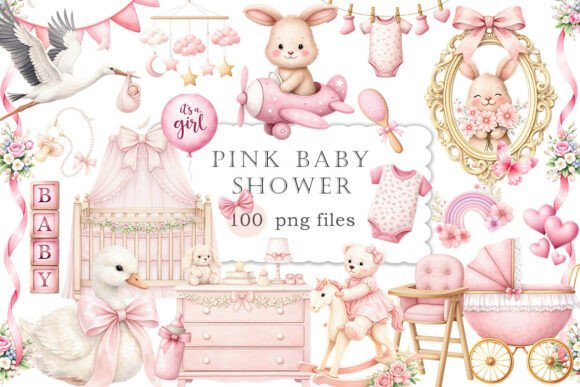 Download Pink Baby Shower Clipart Watercolor PNG - Baby Collection